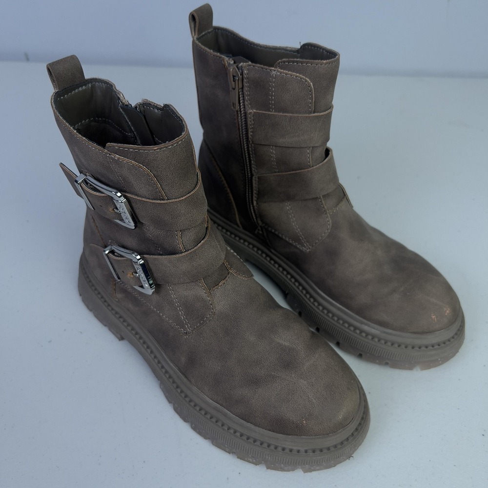 DKNY Boots Kids Size 3 Brown Biker Ankle Double Buckle Zip Lug Sole DKN1301-2